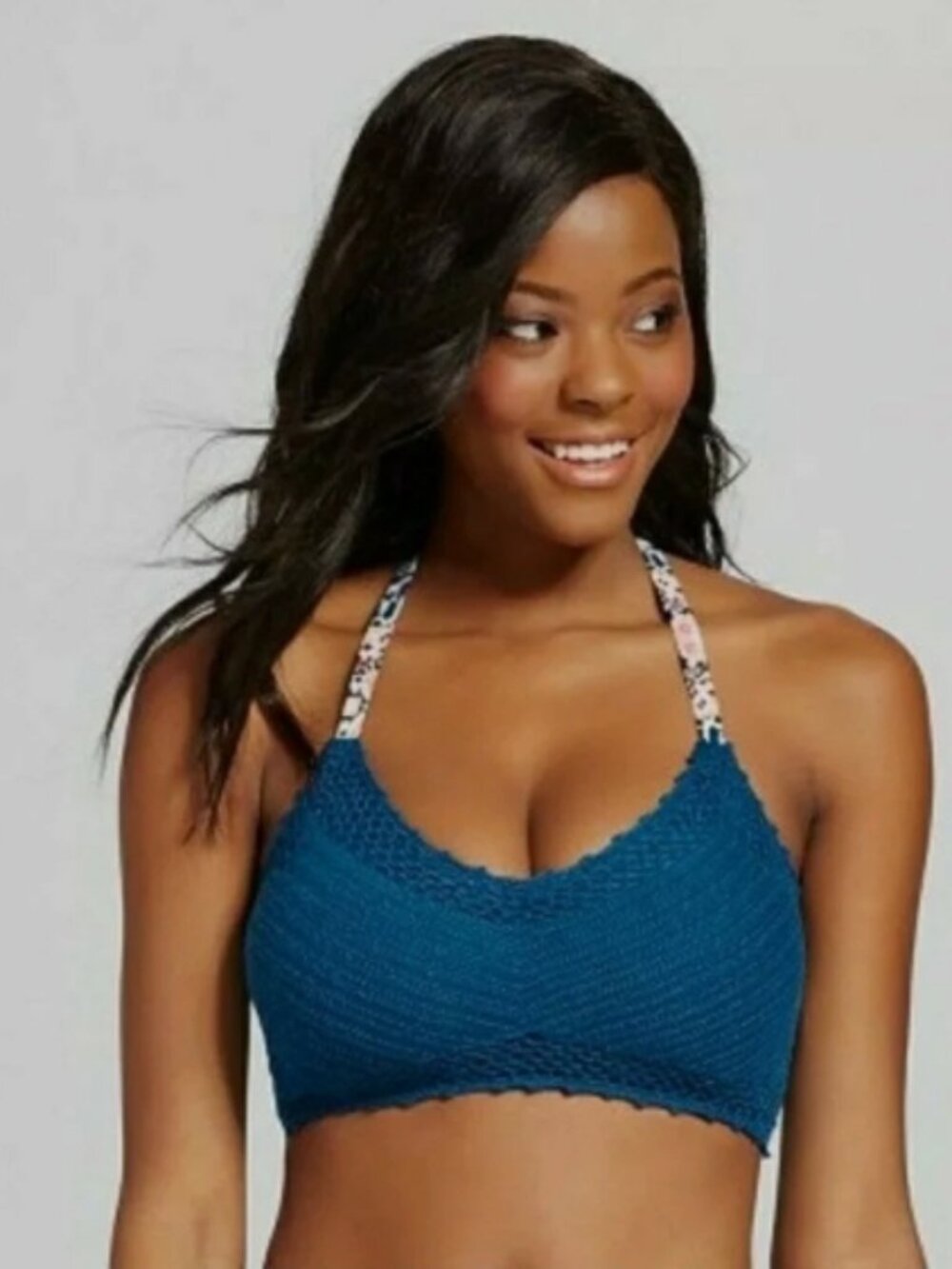 NWT Xhilaration Junior' Ribbed Triangle Royal Blue Nylon Bikini Top